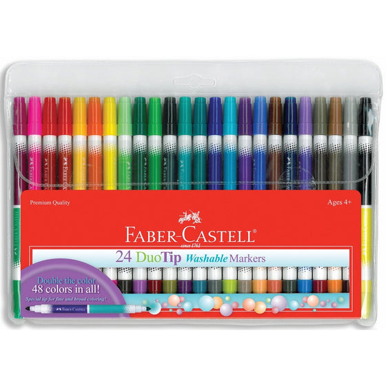 Faber-Castell DuoTip Washable Markers - 24 Markers, 48 Colors