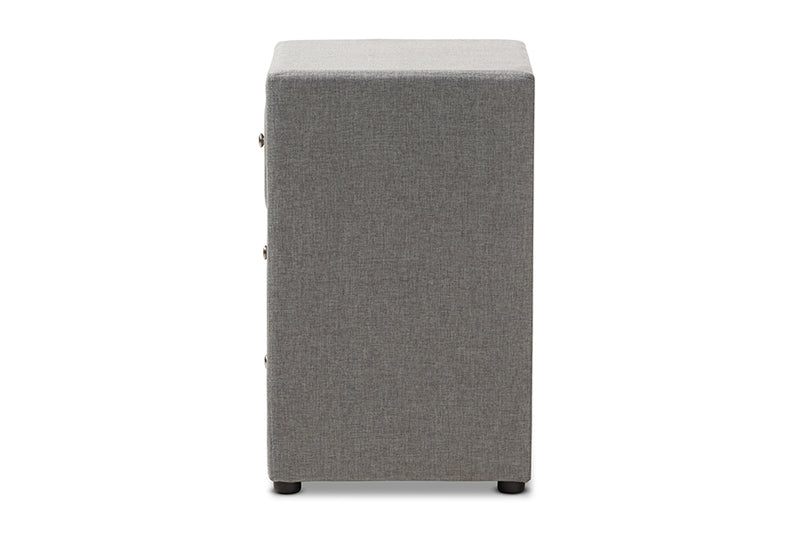 Baxton Studio Tessa Modern and Contemporary Grey Fabric Upholstered 3-Drawer Nightstand