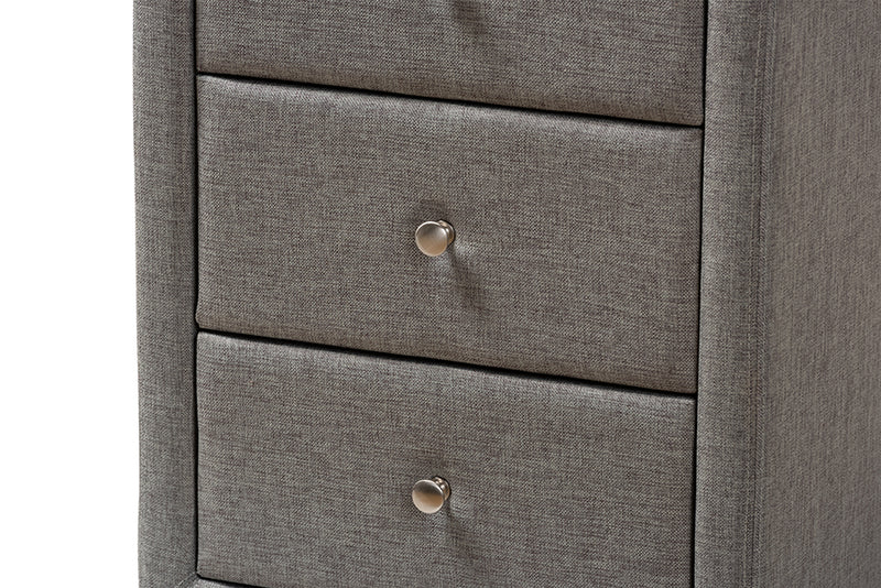 Baxton Studio Tessa Modern and Contemporary Grey Fabric Upholstered 3-Drawer Nightstand