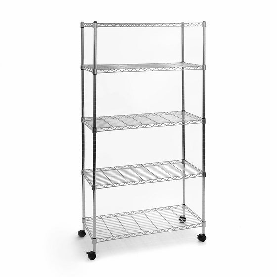 Seville Classics 5-Tier Steel Wire Shelving /w Wheels, 14" D x 30" W x 60" H