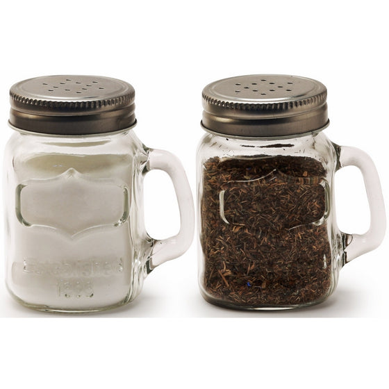 Circleware Mason Yorkshire Jar Mug Salt and Pepper Shakers with Glass Handles and Metal Lids, 5 Ounce, Set of 2 in Gift Box, Limited Edition Glassware Serveware