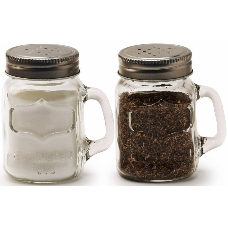 Circleware Mason Yorkshire Jar Mug Salt and Pepper Shakers with Glass Handles and Metal Lids, 5 Ounce, Set of 2 in Gift Box, Limited Edition Glassware Serveware