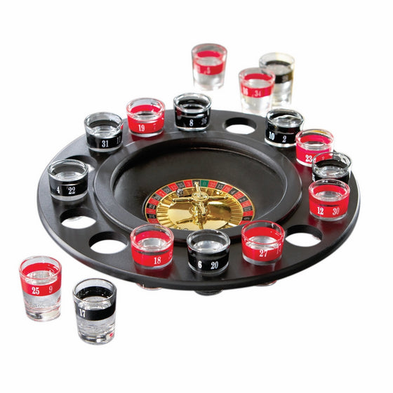 Shot Glass Roulette - Drinking Game Set (2 Balls and 16 Glasses)