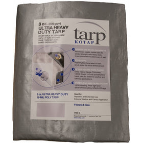 Kotap TUH-1220 Finished Size Ultra Heavy-Duty 8 oz/16-mil Poly Tarp, 12' x 20', Reversible Silver/White