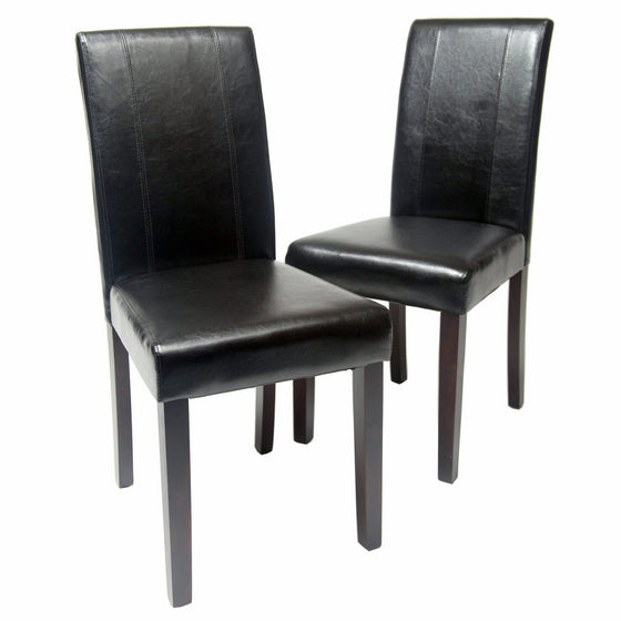 Roundhill Furniture Urban Style Solid Wood Leatherette Padded Parson Chair, Black, Set of 2