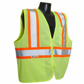 Radians SV22-2ZGM-XL Polyester Mesh Economy Class 2 High Visibility Zipper Closure Vest with Two-Tone Trim, X-Large, Green