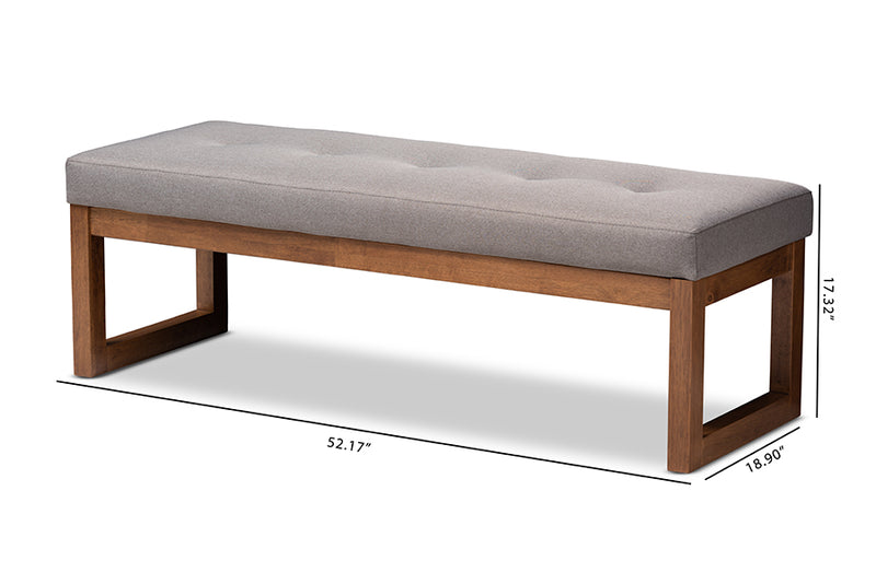 Baxton Studio Caramay Modern and Contemporary Grey Fabric Upholstered Walnut Brown Finished Wood Bench