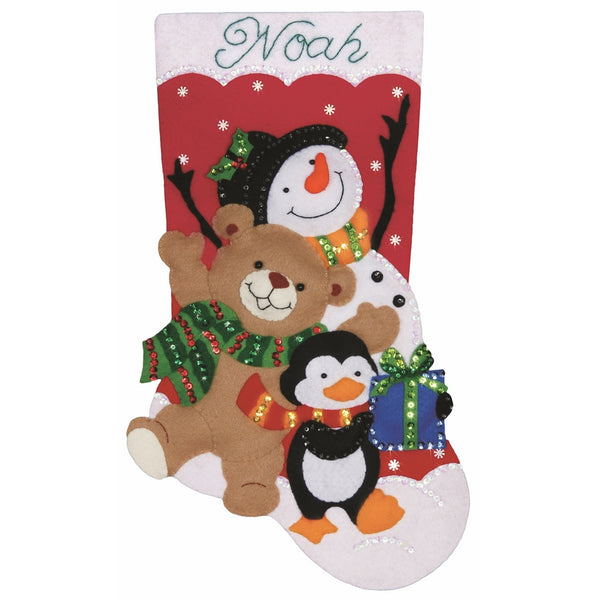 Tobin Design Works Felt Stocking Applique Kit 18" Long-Holiday Friends