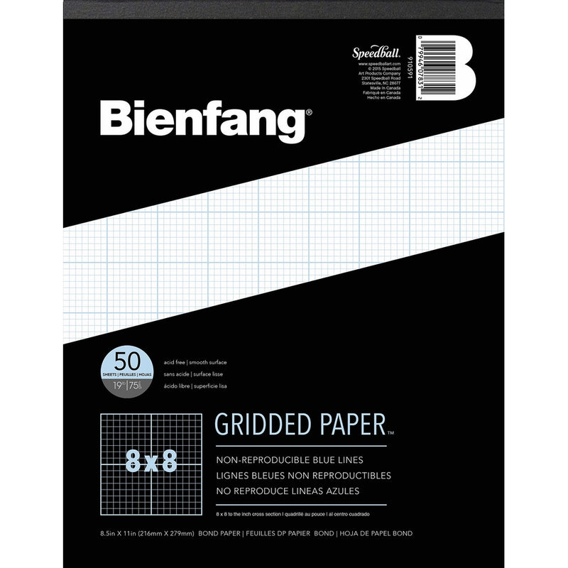 Bienfang Designer Grid Paper, 50 Sheets, 8-1/2-Inch by 11-Inch Pad, 8 by 8 Cross Section