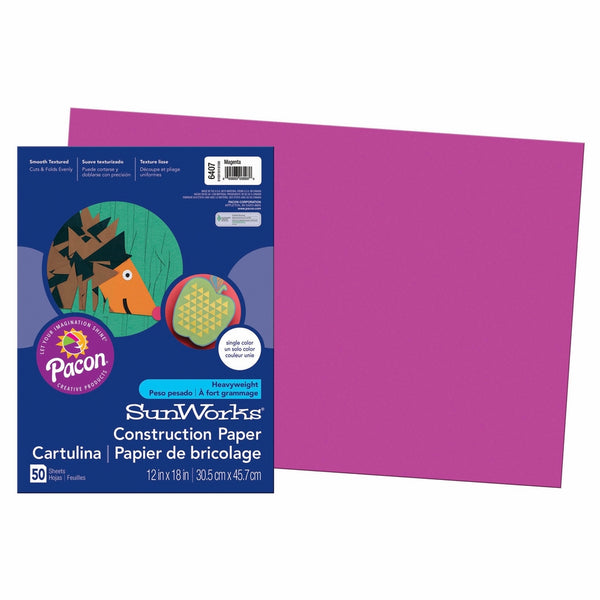 Pacon PAC6407 SunWorks Construction Paper, 12" x 18", Magenta, 50 Sheets
