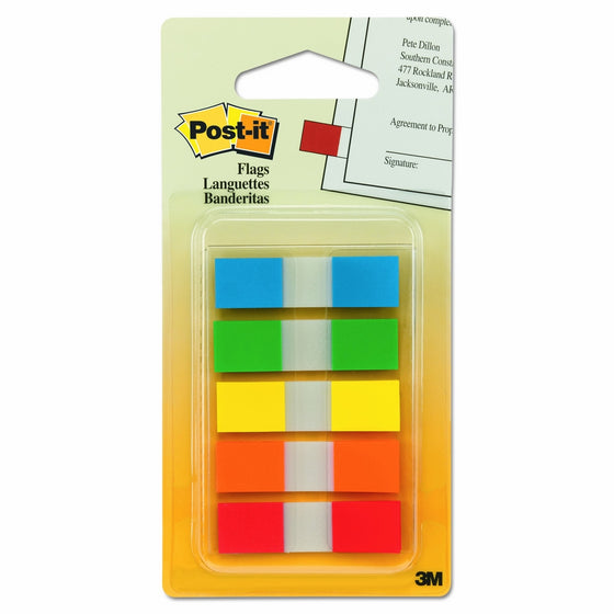 Post-it Flags with On-the-Go Dispenser, Assorted Primary Colors, 1/2-Inch Wide, 100/Dispenser, 1-Dispenser/Pack