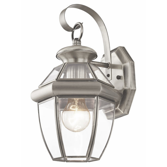 Livex Lighting 2051-91 Monterey 1 Light Outdoor Brushed Nickel Finish Solid Brass Wall Lantern with Clear Beveled Glass