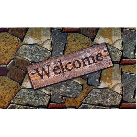 Achim Home Furnishings Outdoor Rubber Mat, Welcome Quarry Stones