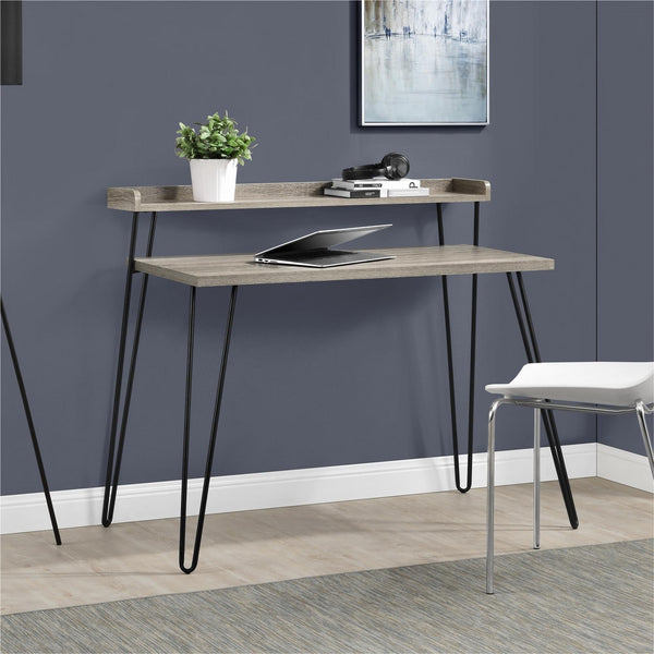 Ameriwood Home Haven Retro Desk with Riser, Weathered Oak