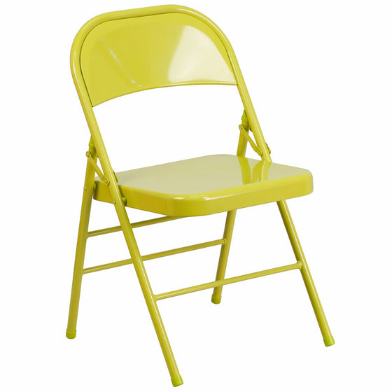 Flash Furniture HERCULES COLORBURST Series Twisted Citron Triple Braced & Double Hinged Metal Folding Chair