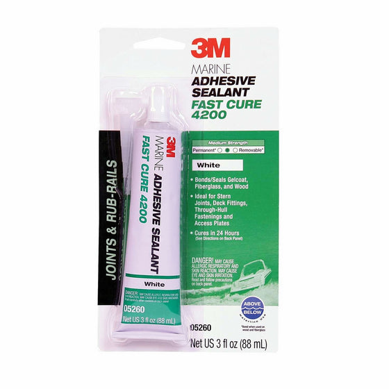 3M Marine Adhesive/Sealant Fast Cure 4200, 05260, White, 3 oz