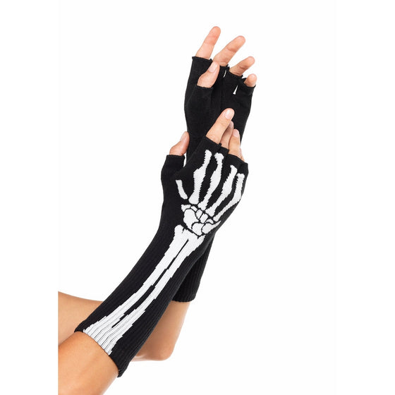 Leg Avenue Women's Skeleton Fingerless Gloves, Black, One Size