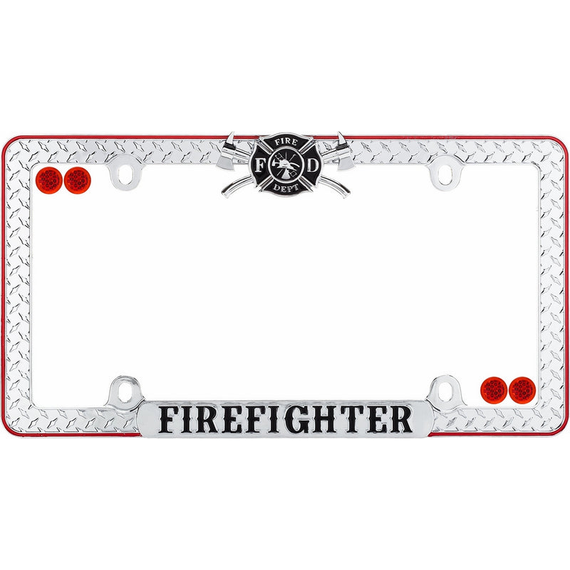Cruiser Accessories 30936 Firefighter License Plate Frame, Chrome/Black/Red w/fastener caps