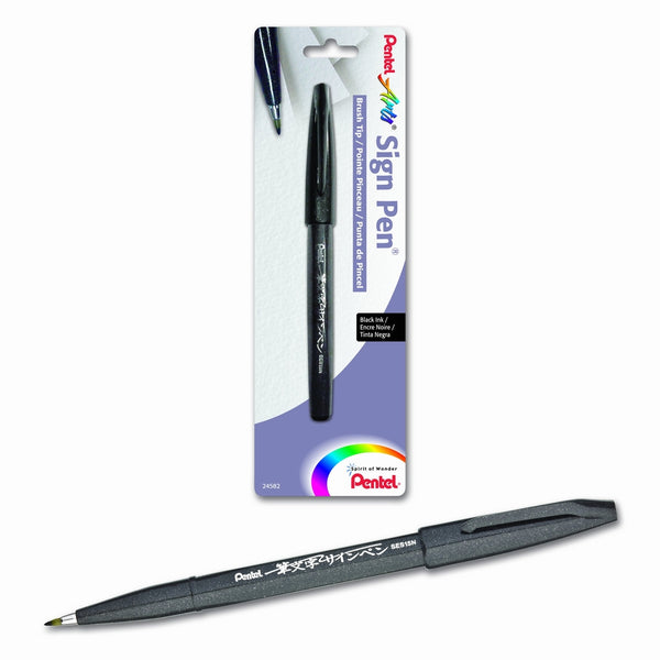 Pentel Arts Sign Pen Touch, Fude Brush Tip, Black Ink - 1 Pack (SES15NBPA)