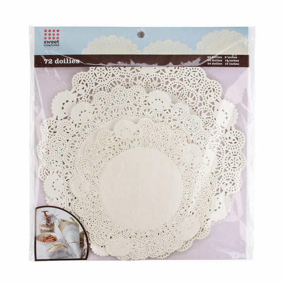 Sweet Creations 72 Count Round Lace Paper Doilies, Assorted Sizes