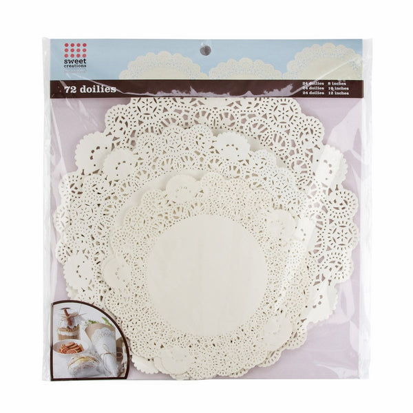 Sweet Creations 72 Count Round Lace Paper Doilies, Assorted Sizes