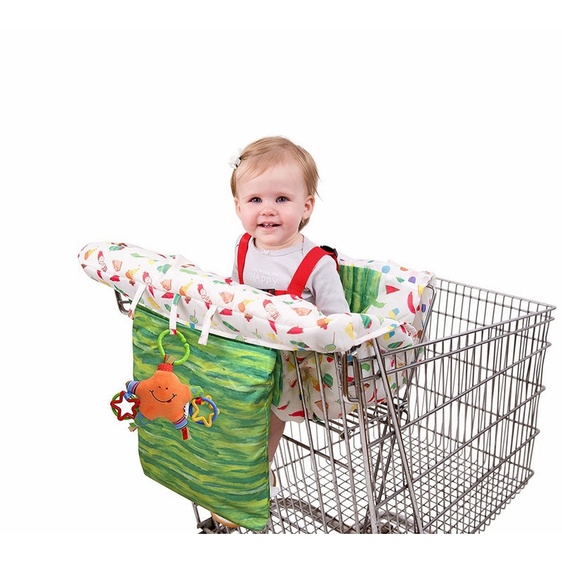 Eric Carle Shopping Cart and Hi Chair Cover, Baby Cart Cover, Grocery Shopping Cart Seat Cover, Hi Chair Cushion, Safety Harness, Loops for Toys, Compact Storage Pouch, Hungry Caterpillar