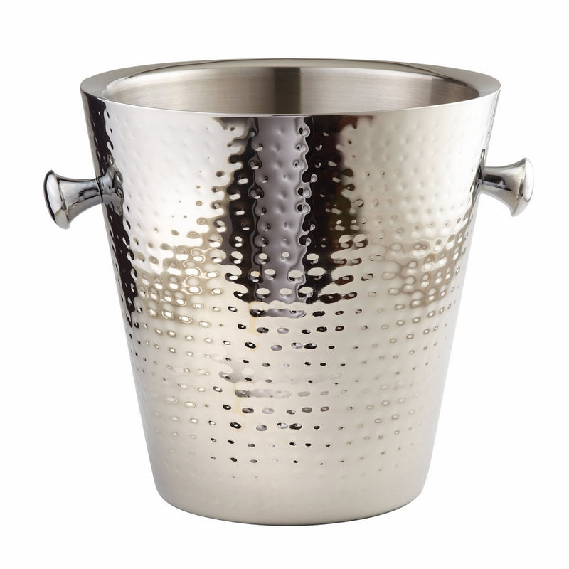 Elegance Hammered Stainless Steel Doublewall Champagne Bucket, 9", Silver