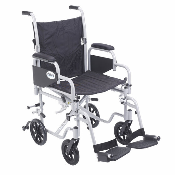 Drive Medical Poly Fly Light Weight Transport Chair Wheelchair with Swing-away Footrest, Silver, 18"