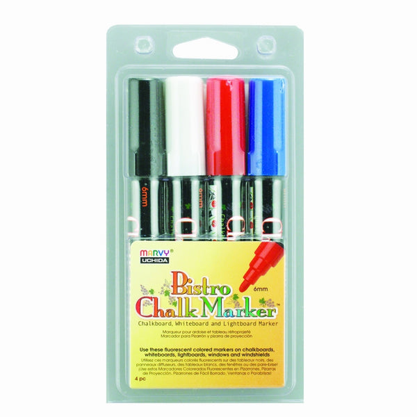 Uchida 480-4C Marvy Broad Point Tip Basic Bistro Chalk Marker Set