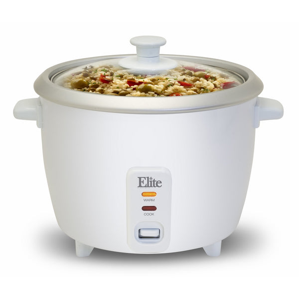 Elite Cuisine ERC-003 Maxi-Matic 6 Cup Rice Cooker with Glass Lid, White