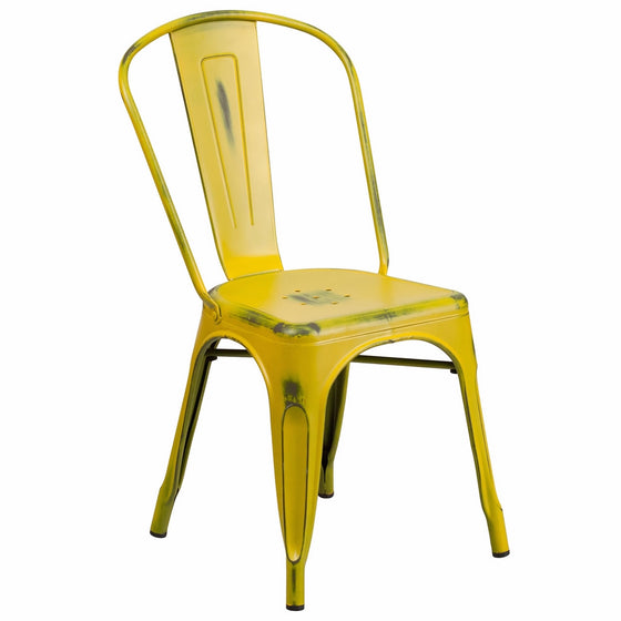 Flash Furniture Distressed Yellow Metal Indoor-Outdoor Stackable Chair