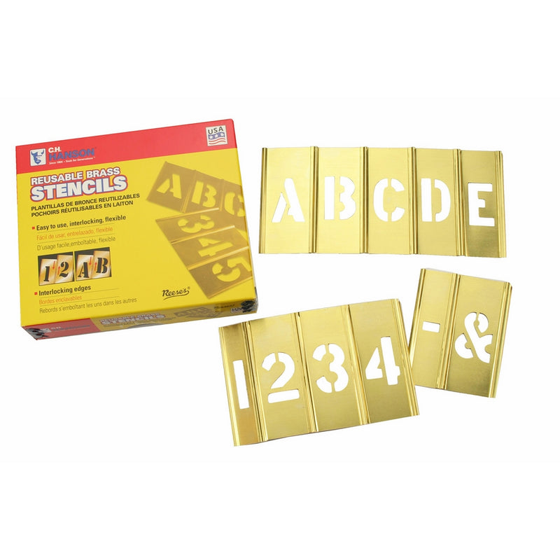 Box Partners Brass Stencil Set of Gothic Style Letters & Numbers, 3", 45 Pieces (STBLN3)