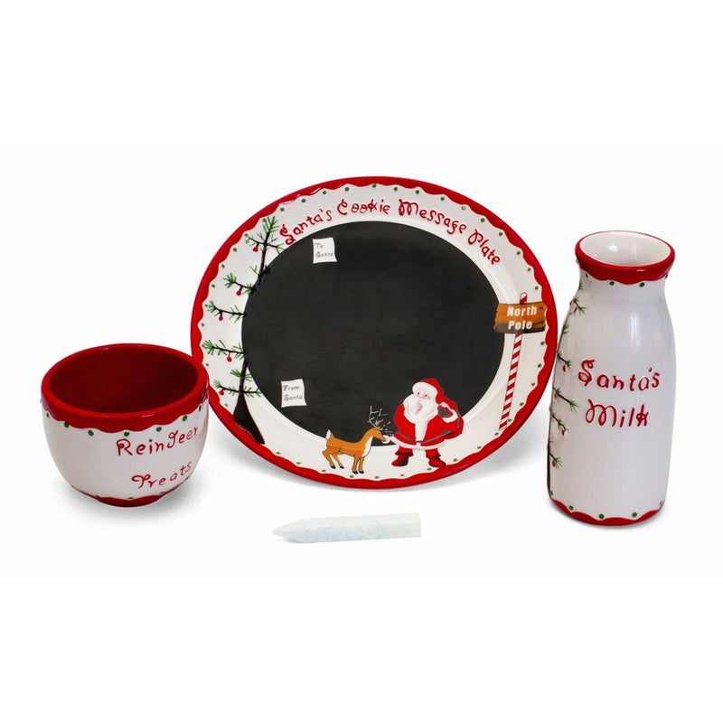 Child to Cherish Santa's Message Plate Set, Santa cookie plate, Santa milk jar, and reindeer treat bowl