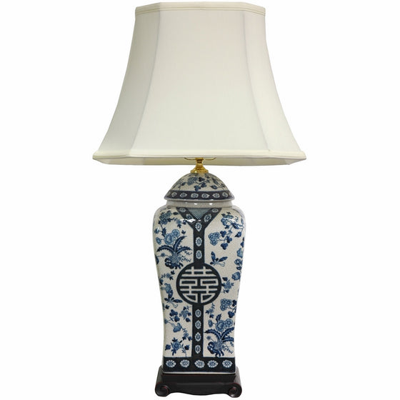 Oriental Furniture 26" Floral Blue & White Vase Lamp