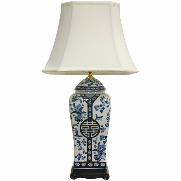 Oriental Furniture 26" Floral Blue & White Vase Lamp