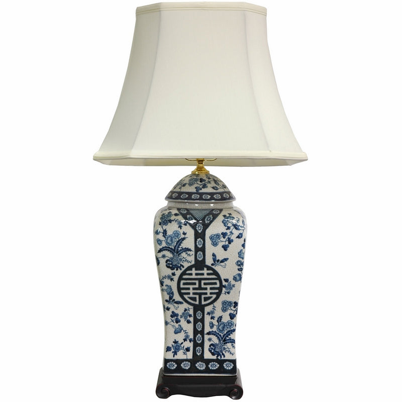 Oriental Furniture 26" Floral Blue & White Vase Lamp
