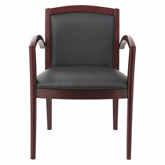 Alera ALERL5219M Reception Lounge 500 Series Arch Solid Wood Chair, Mahogany/Black Leather