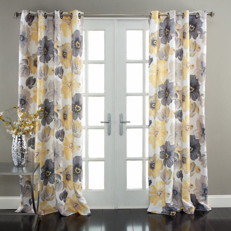 Lush Decor Leah Room Darkening Window Curtain Panel Pair, 84 inch x 52 inch, Yellow/Gray, Set of 2