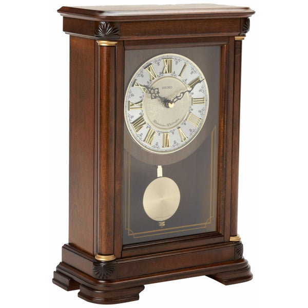 Seiko Mantel Chime with Pendulum Clock Brown Alder Case Ornamental Dial