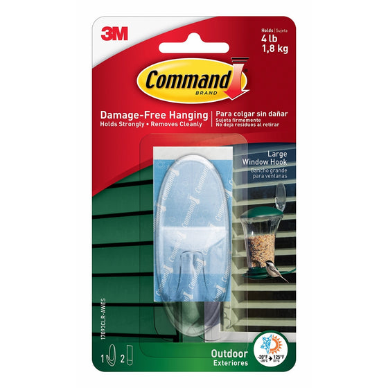 Command Outdoor Window Hook, Large, Clear, 1-Hook (17093CLR-AWES)