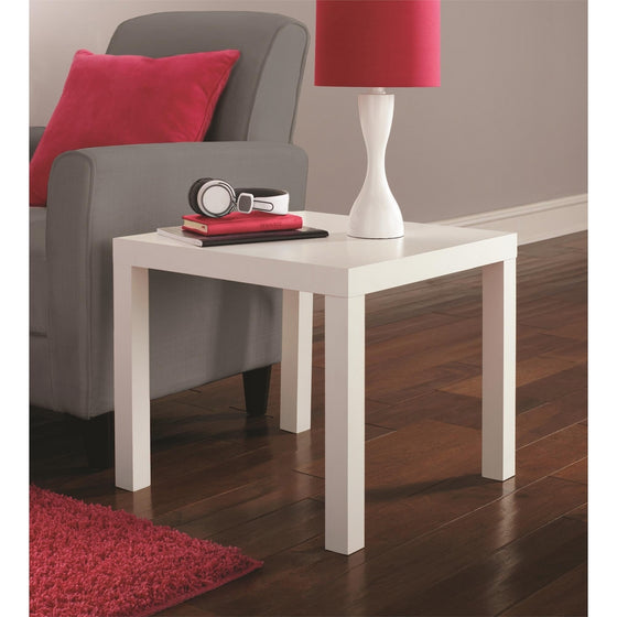 DHP Parsons Modern End Table, Multi-use and Toolless Assembly, White