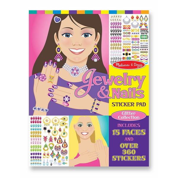 Melissa & Doug Jewelry and Nails Glitter Sticker Pad - 360 Stickers, 15 Faces