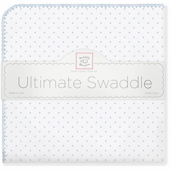 SwaddleDesigns Ultimate Swaddle Blanket, Made in USA Premium Cotton Flannel, Pastel Blue Classic Polka Dots