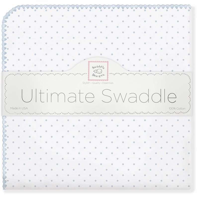 SwaddleDesigns Ultimate Swaddle Blanket, Made in USA Premium Cotton Flannel, Pastel Blue Classic Polka Dots