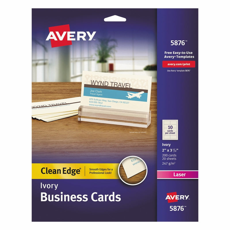 Avery 5876 Two-Side Printable Clean Edge Business Cards for Laser Printers Ivory, Pack of 200