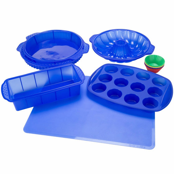 Silicone Bakeware Set, 18-Piece Set including Cupcake Molds, Muffin Pan, Bread Pan, Cookie Sheet, Bundt Pan, Baking Supplies by Classic Cuisine