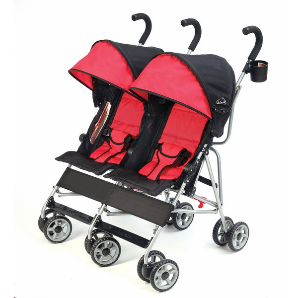Kolcraft Cloud Side-by-Side Double Umbrella Stroller with 3-Point Safety System and Reclining Seats, Scarlet