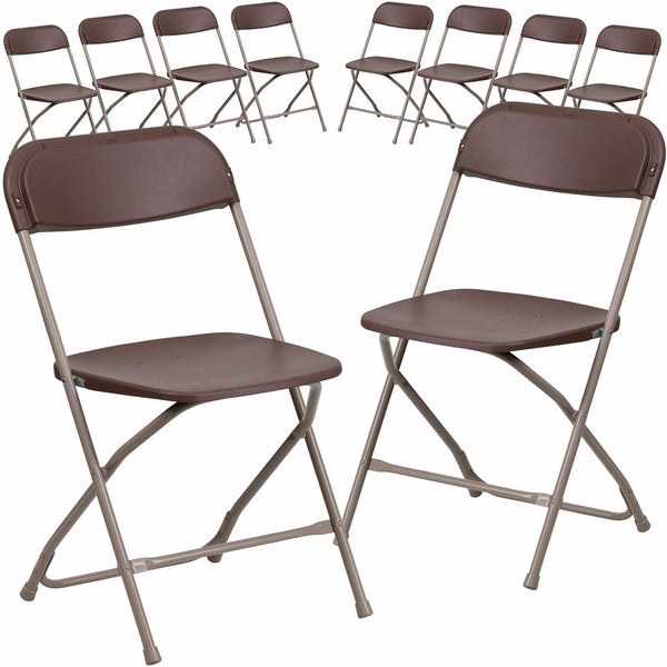 Flash Furniture 10 Pk. HERCULES Series 800 lb. Capacity Premium Brown Plastic Folding Chair