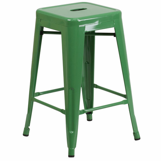 Flash Furniture 24'' High Backless Green Metal Indoor-Outdoor Counter Height Stool with Square Seat