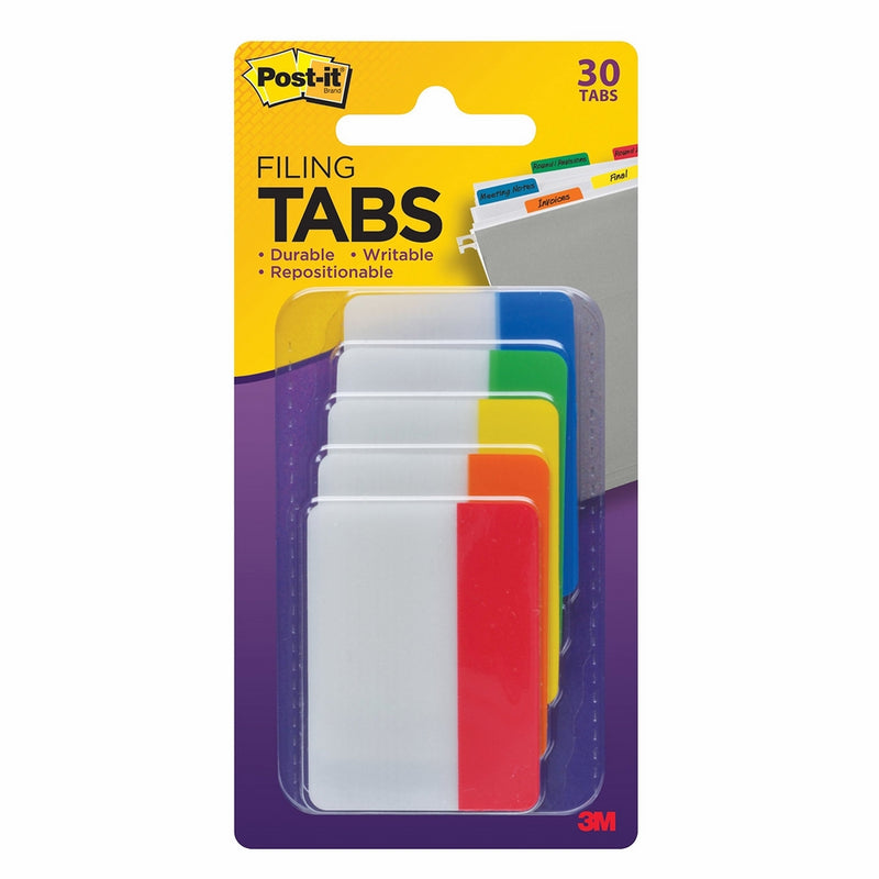 Post-it Tabs, 2 in, Solid, Assorted Colors, Sticks Securely, Removes Cleanly, Great for Binders, Notebooks and File Folders, 6 Tabs/Color, 5 Colors, 30 Tabs/Pack, (686-ROYGB)